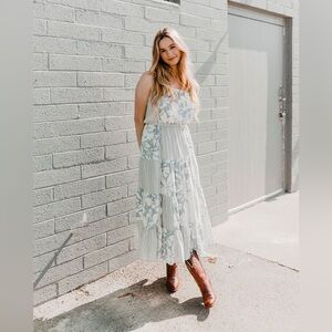 Splendid Misty Patchwork Midi Dress Floral Stripe Print Tiered Boho Medium